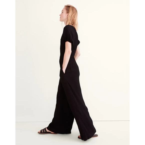 Madewell Sophia Jumpsuit Black Wide Leg Short Sleeve Womens Small Flowy Viscose - Picture 2 of 8